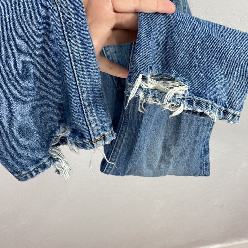Agolde Riley Long High Rise Button Fly Distressed Hem Straight Leg Jeans 24 - Picture 10 of 16